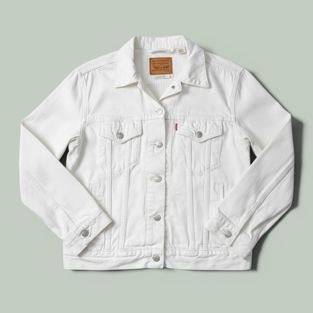 Levi's Trucker Jacket Womens Medium White Good Premium Big E Denim 29944-0096